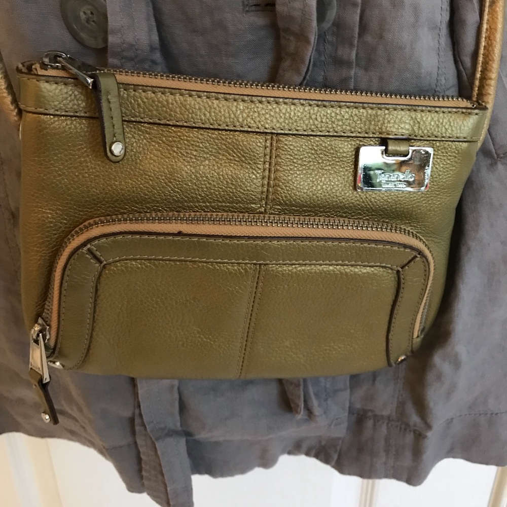 Crossbody dark gold leather bag